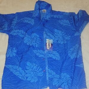 Blue Tropical Print Men's Casual Button Down Shirt